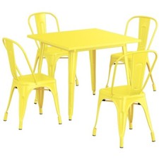 35.5'' Square Yellow Metal Restaurant Table Set with 4 Chairs For Outdoor Use