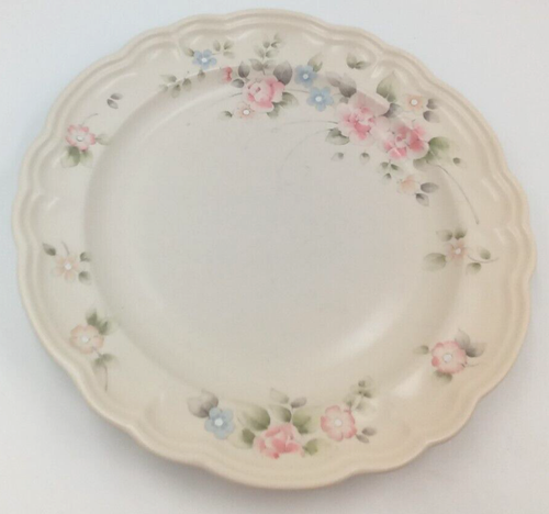 Pfaltzgraff Tea Rose Plate Dinner Beige Floral Green Stoneware 10" USA Set of 4 - Picture 4 of 10