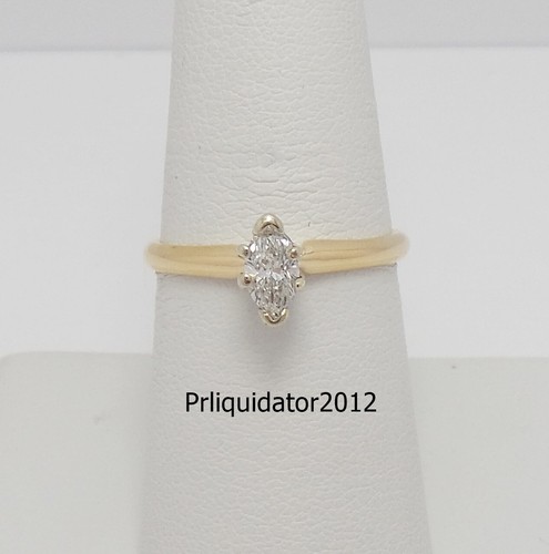 1/3CT Natural Marquise Diamond Solitaire Engagement Wedding Ring 14K Yellow Gold