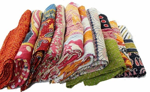 5 Pcs Wholesale Lot Indian Vintage Kantha Old Sari Handmade Cotton Reversible - Picture 8 of 12