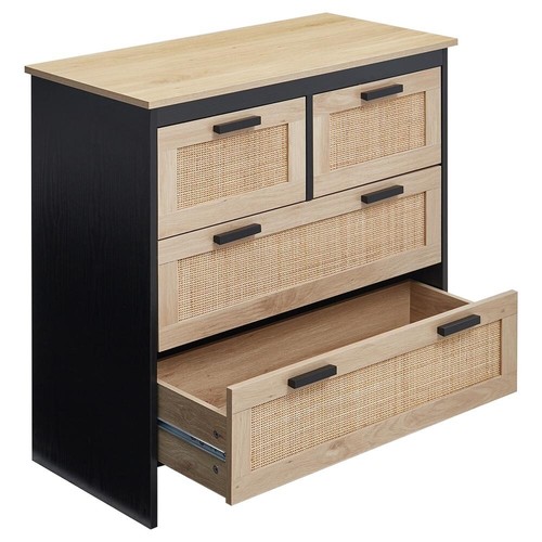 Rattan Wooden Chest of 4Drawers Storage Cabinet Kitchen Tableware Tidy Sideboard - Picture 6 of 13