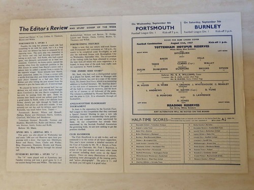 1957/58 Tottenham Hotspur Reserves V Reading Reserves Football Combination Progr - Picture 2 of 3