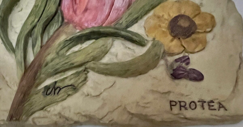 Vtg Cheri Blum Carved Wall Art Plaque Resin 4 Protea Cymbidium Cynara Ginger - Picture 8 of 13