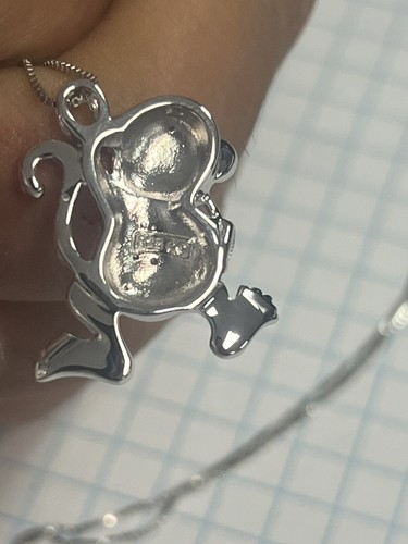 MONKEY NECKLACA PENDANT WITH CREATED BLUE SAPPHIRE. 18” SILVER BOX CHAIN - Picture 2 of 3
