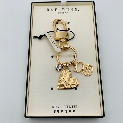Rae Dunn Keychain Charms Valentine Heart Gold Tone Loved New In Box - Picture 2 of 10