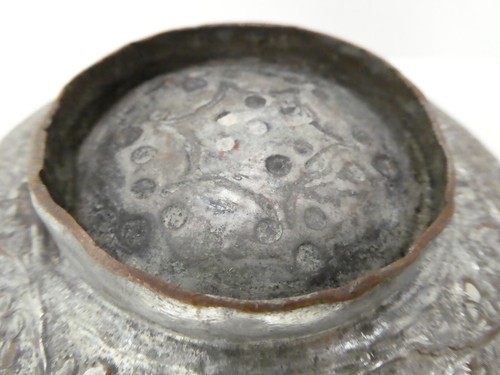 ANTIQUE EASTERN PERSIAN SILVER WASH COPPER BOWL DECORATIVE HAND MADE - Picture 7 of 8