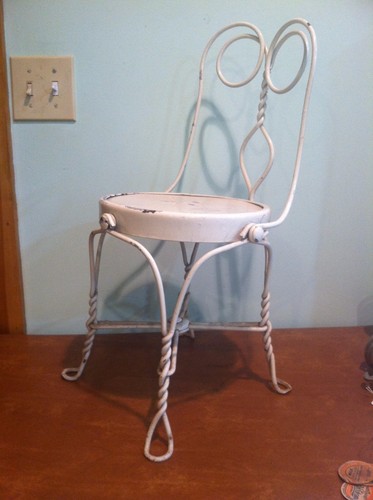 Antique White Painted Metal Child's Ice Cream Parlor Soda Fountain Stool - Picture 1 of 9