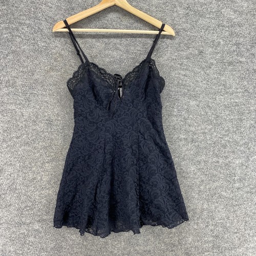 Delicates Night Gown Women S Small Black Floral Crochet V-Neck Sleeveless Nylon