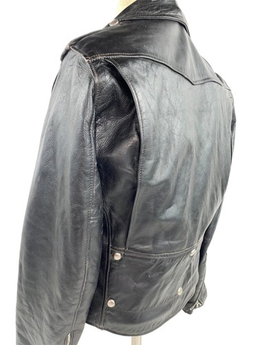 VTG 70S MENS 38 SEARS OAKBROOK BLACK LEATHER MOTORCYCLE D POCKET BIKER JACKET - Picture 9 of 19