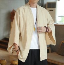 Men Cardigan Kimono Japanese Jacket Coat Yukata Retro Haori Loose Casual Outwear