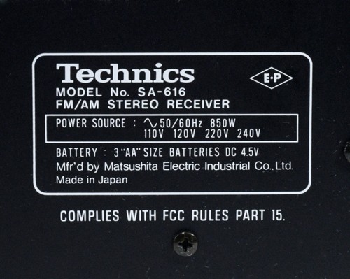 TECHNICS SA-616 FM/AM Receptor Estéreo Cuarzo Sintetizador Digital De Colección 1980 - Imagen 17 de 17