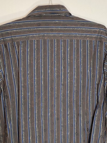 Report Collection Mens L Shirt Brown Striped Dress Long Sleeve Collared Buttons - Picture 9 of 12