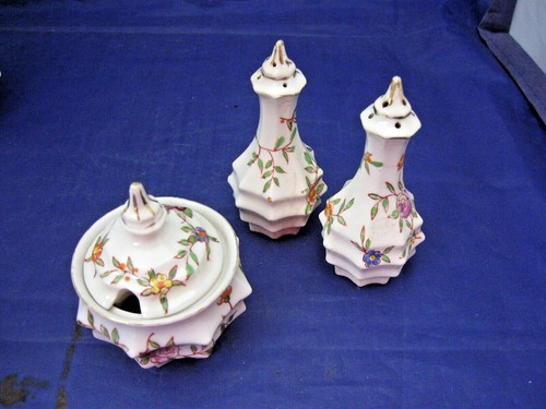 ANTIQUE CONDIMENT SET - 5 PIECES - TRAY, S & P, TALL CRUET & TINY COVERED BOWL - Picture 6 of 11