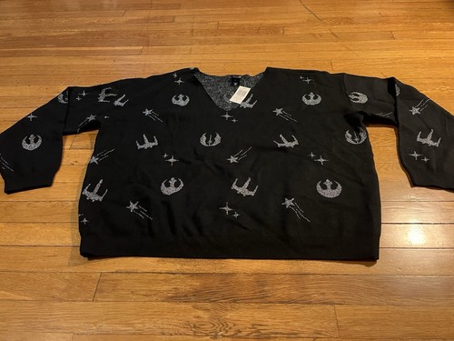 Her Universe Star Wars X-Wing Icons V-Neck Sweater Women’s 3X Black Silver - Picture 2 of 12