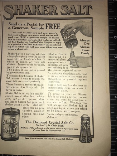 Anuncio impreso Shaker Salt Diamond Crystal Salt Co. 1907 - Imagen 2 de 2
