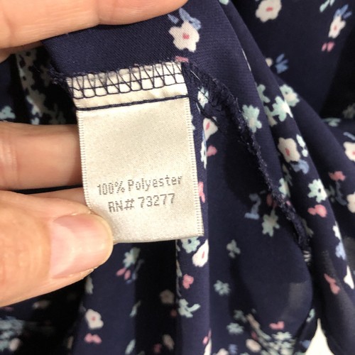 Laura Conrad Top Size L Blue Multicolor Floral Blouse Shirt Pleated Tie Back - Picture 4 of 9