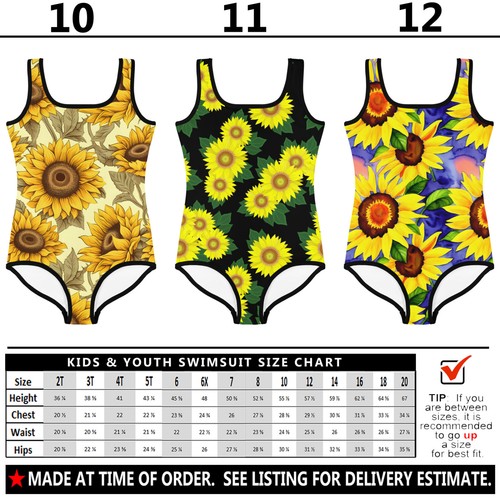 Kids Sunflower Swimsuit Floral #6 - Baby Girl Teens Bathing Suit Sun Flower - Picture 28 of 30