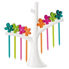 Koziol A-PRIL Party Set with Tree Rack -  White Tree w/ Assorted Color Picks. 