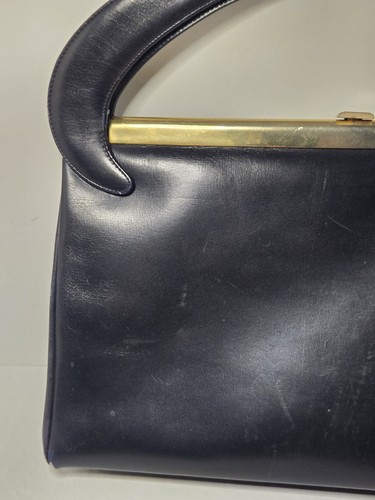 Bolso de mano vintage de cuero negro de los años 50/60 hecho en Francia para Bloomingdales único - Imagen 4 de 19