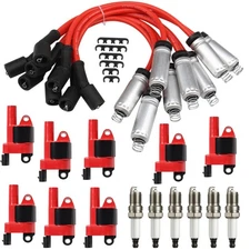 Ignition Coil and Spark Plug & Wire Set For GMC Chevy Silverado 1500 Tahoe 5.3L