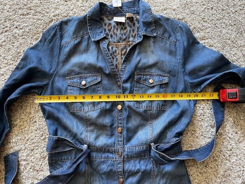 Chico's 1.5 Women's Size 10 Denim Maxi Dress with Leopard Print Accent - Picture 11 of 14