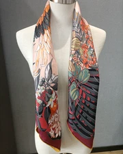 Pure 18 Momme Twill Silk Wrap Scarf Double Face Shawl Purple Forest Print 35"