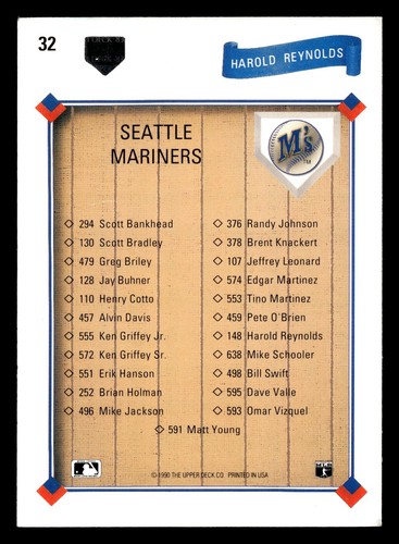 1991 Upper Deck Harold Reynolds #32 Seattle Mariners - Picture 2 of 2