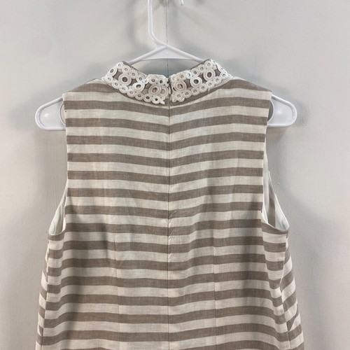 Eliza J Womens 6 Dress Linen Stripe Sleeveless White Brown Embroidered V-Neck - Picture 12 of 13