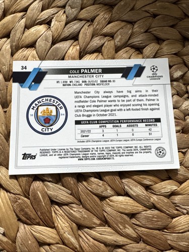 2022-23 Topps Chrome UCC #34 Cole Palmer Silver Refractor Manchester City - Bild 2 von 2