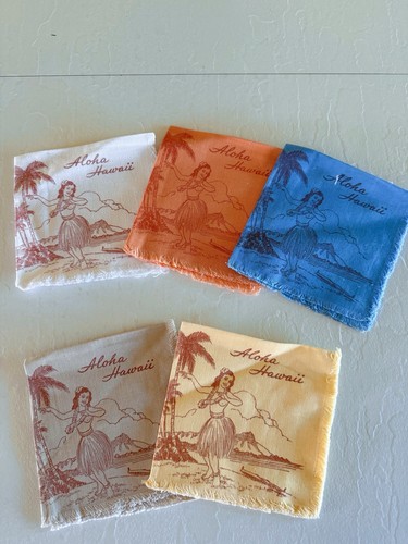 Vintage Souvenir Aloha HAWAII Baumwolle Servietten Taschentücher Taschentücher Neu aus altem Lagerbestand Neu - Bild 1 von 4