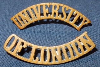 WW1 UNIVERSITY OF LONDON COLLEGE OTC OFFICER TRAINING CORPS SHOULDER TITLE BADGE