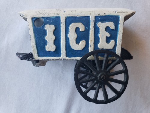 Gusseisen Eiswagen - bemalt zwei Pferde gezogen Antik Spielzeug Vintage  - Bild 9 von 14