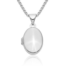 14K Solid White Gold Oval Assembled Photo Locket Necklace
