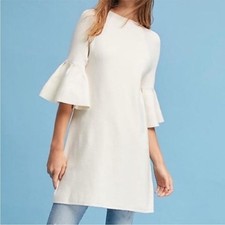 Anthropologie Moth Cream Ivory Bell Sleeve Knit Sweater Shift Dress Medium