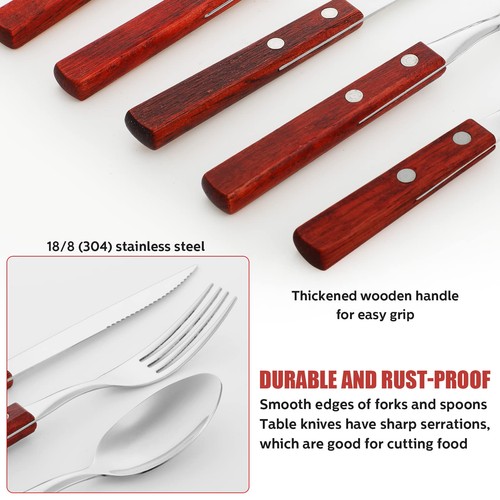 40 Pcs Wooden Handle Silverware Cutlery Set Walnut Handle 18/8 (304) Stainles... - Picture 4 of 7