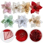 7Pack Christmas Flowers Artificial with Sequins for Seasonal Decorations