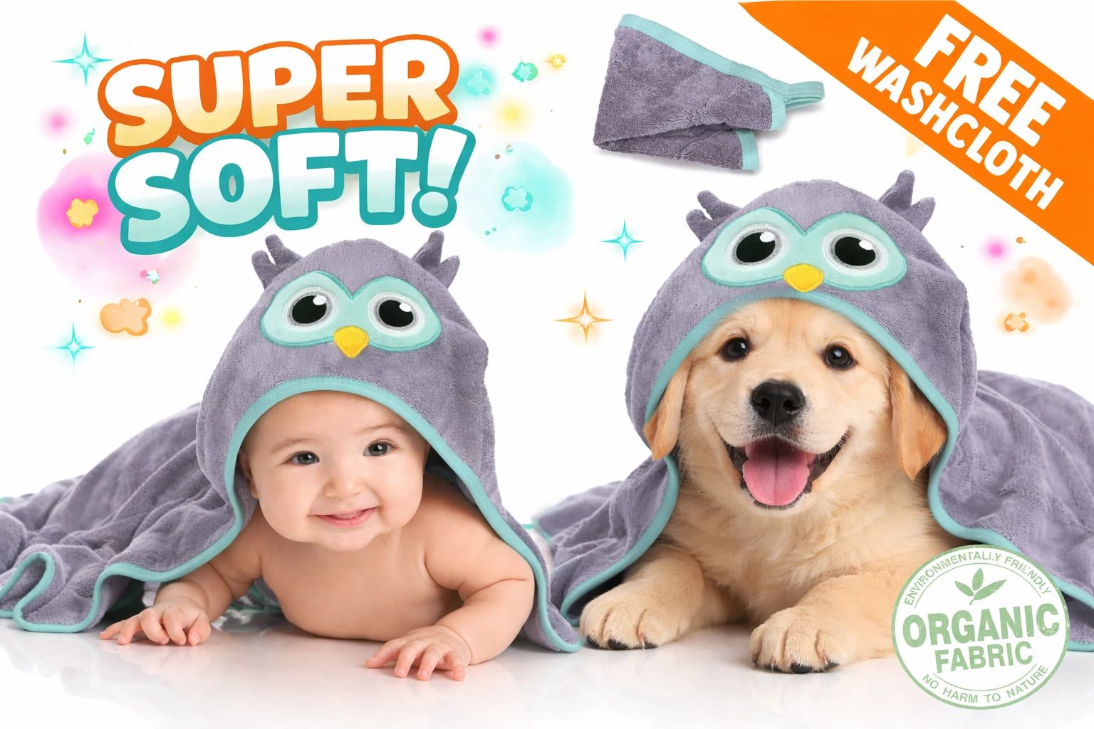 Baby Hooded Owl Towel | Organic Fabric | Free Washcloth | All Ages | NEW
Opens in a new window or ta
