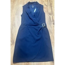 Tommy Hilfiger Women's Navy Blue Collared V-neck Zipper Midi Dress Size 4 NWT