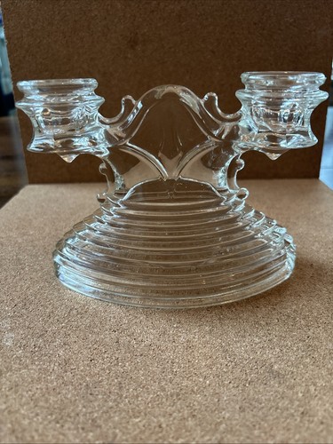 MCM Depression Glas Anchor Hocking Manhattan Muster Doppel Kerzenständer - Bild 2 von 10