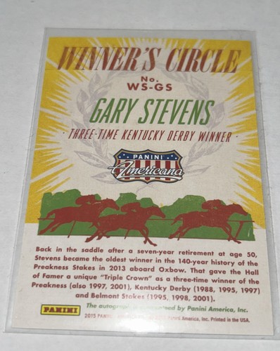 2015 Panini Americana AUTO Gary Stevens Winner's Circle #WS-GS Jockey Card (f3) - Afbeelding 3 van 3