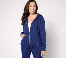 Peace Love World Women's Top Sz M Embroidered Fleece Sweatshirt Blue A628266