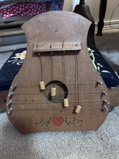 Vintage Hand Painted Wooden Door Harp 4 String Welcome Musicians Cottage Core