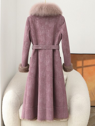 Winter Neu Damen Echt Pelz Mantel Lang Fuchspelzkragen Kaninchenfellfutter Jacken - Bild 6 von 26