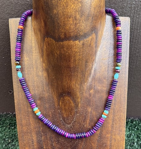 Collar de cuentas de plata esterlina color piedra multicolor Sugilite teñida. Regalo 18 pulgadas - Imagen 1 de 12