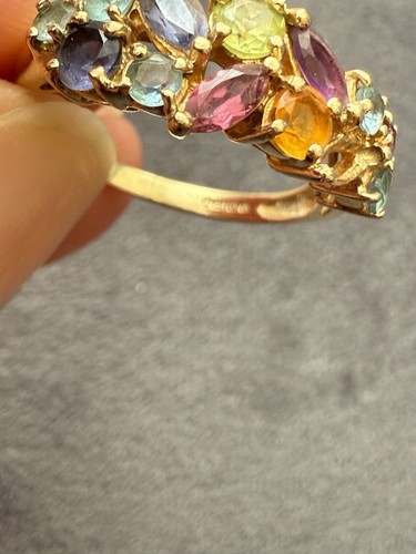 9 Ct Gold Ring With Mixed Natural Stones Size P - Picture 5 of 7