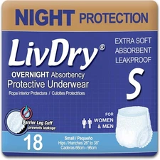 LivDry Incontinence Max Absorbency Underwear Small 18 count Overnight FAST SHIP