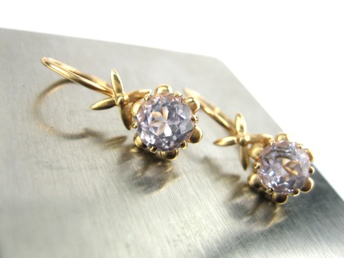 Earrings 14K Gold 583 original Vintage stone cubic zirconia Soviet Union USSR - Picture 17 of 24