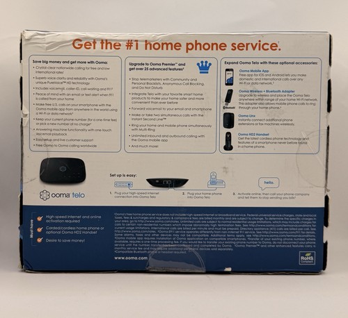 Ooma Telo VoIP Free Home Phone Service Black – NEW Sealed Box, Cordless - Photo 2/2