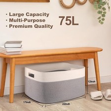 75L Large Blanket Basket, Toy Basket Bin for Kids, Cotton Rope Woven Storage