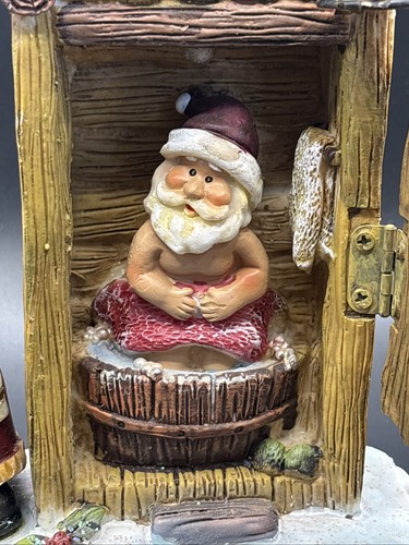 Decoración de resina vintage de Papá Noel tomando un baño en casa de vacaciones con caja - Imagen 4 de 15